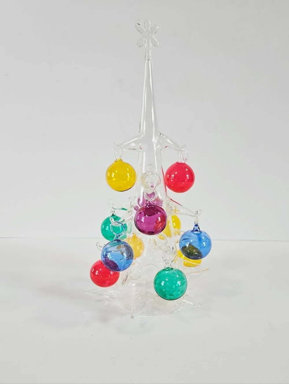 Vintage Handblown Romanian Crystal Christmas Tree Multicolored Glass Ornaments
